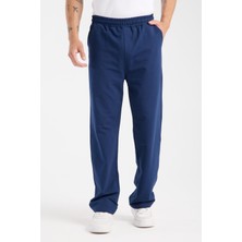6004 Indigo Erkek Bol Kesim Baggy Fermuarlı Cep Beli Bağçıklı Indigo Erkek Eşofman Altı