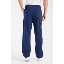 6004 Indigo Erkek Bol Kesim Baggy Fermuarlı Cep Beli Bağçıklı Indigo Erkek Eşofman Altı