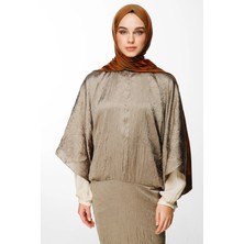 Selis Desen Çift Taraflı Şal Koyu Haki-Tarçın