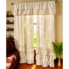 Altta Fırfırlı Vintage Pamuk Keten Perde (En x Boy) - Tek Kanat - Pilesiz