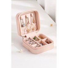 Bino Takı ve Makyaj Organizeri Pembe Dayanıklı Malzeme Fermuarlı Kare Kompakt Tasarım Seyahat Boy