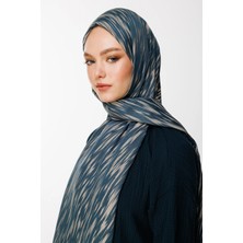 Selis Desen Çift Taraflı Şal Petrol Mavisi-Bej