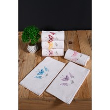 30X50 cm Güpür Kelebek Işlemeli 6lı Mutfak Havlusu | El Havlusu | Yüz Havlusu Seti