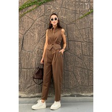 Modamesta Jayla Haki Premium Kemerli Kadın Yelek Pantolon Takım