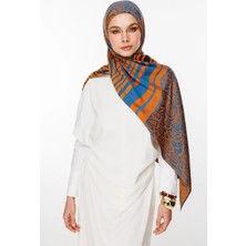 Riad Desen Çift Taraflı Şal Petrol Mavisi-Turuncu