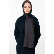 Riad Desen Çift Taraflı Şal Acı Kahve-Petrol Mavisi