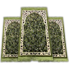 Mescid-I Nebevi Ravza Motifli 3 Adet Yeşil Seccade Seti