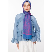 Lavin Desen Çift Taraflı Şal Petrol Mavisi-Fuşya