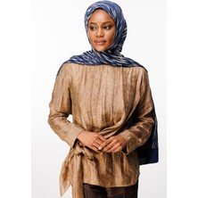 Selis Desen Çift Taraflı Şal Lacivert-Bej