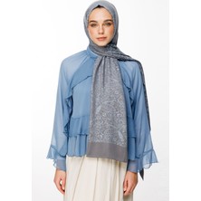 Velora Desen Çift Taraflı Şal Koyu Gri-Açık Mavi