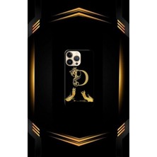 Siyah Desenli Gold O Harfi 15 Pro Max