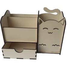 UltraNova Kedili Ahşap Masa Düzenleyici, Şık Makyaj Kutusu, Bej Renk, Fonksiyonel Tasarım