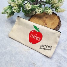 Öğretmenler Günü Hediyesi Bej Bez Kalemlik Çanta, Öğretmenlere Özel Sevgi Dolu Hediye