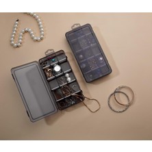 Gri 2'li Takı ve Dikiş Kutusu, 15 Bölmeli, Kapaklı ve Organizerli Set