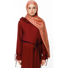 Marrakech Desen Çift Taraflı Şal Vizon-Kırmızı