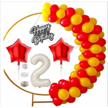 Taraftar Sarı, Kırmızı 20 Adet Balon 2 Adet Yıldız, 2 Yaş Krem Folyo Balon Seti