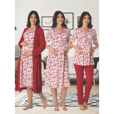 Dvina Effortt Lohusa 4'lü Set - Sabahlık/pijama Takımı/gecelik Fuşya - 8016