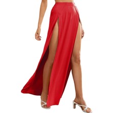 Maxi Etek Uzun Etek Çift Yırtmaç Parti Etek Bodycon Etek Likralı Beli Lastikli