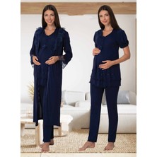 Dvina Effortt Lohusa Sabahlıklı Pijama Takımı Lacivert - 8024