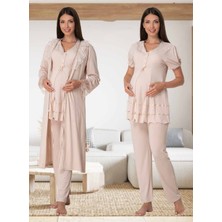 Dvina Effortt Lohusa Sabahlıklı Pijama Takımı Bej - 8024