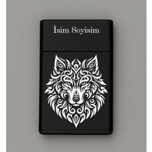 Tribal Kurt Desenli Metal Sigara Tabakası – Kişiye Özel Isimli Tütün Kutusu Hediyelik