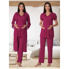 Dvina Effortt Lohusa Sabahlıklı Pijama Takımı Fuşya - 8024