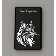 Kedi Desenli Metal Sigara Tabakası – Kişiye Özel Isimli Tütün Kutusu Hediyelik