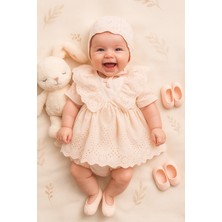 Kız Bebek Yenidoğan Somon Renk Fisto Bayramlık, Mevlütlük Elbise Patik Çorap Şapka 4lü Hastane Çıkış