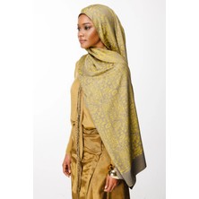 Henna Desen Çift Taraflı Şal Koyu Gri-Hardal