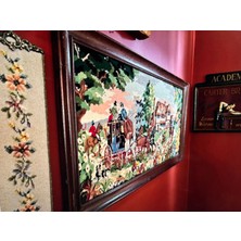 Ahşap Çerçeveli Avrupa Goblen Pano 113 cm 58 cm Ölçülerinde