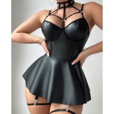 Aria's Closet Siyah Fantezi Parlak Deri Şık Club Elbise