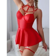 Aria's Closet Kırmızı Fantezi Parlak Deri Şık Club Elbise