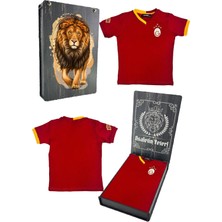Galatasaray Orijinal Lisanslı 5 Yıldızlı Kırmızı Basic Çocuk T-Shirt Gs Aslan Baskılı Hediyelik Ahşap Kutulu