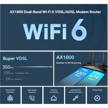 TP-LINK Archer VX1800V, AX1800 Mbps, 4 Gigabit Lan Portları + 1 USB 2.0 Port, Mu-Mimo, Super Vdsl, Tether Uygulaması ile Kolay Kurulum, Dual-Band Fiber Destekli Wi-Fi 6 Vdsl/adsl Modem Router