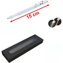 Paras Ticaret Karton Kutulu Kırmızı Lazerli, Beyaz Led Işıklı Pointer İşaretçi Kalemi Metal Tükenmez Kalem