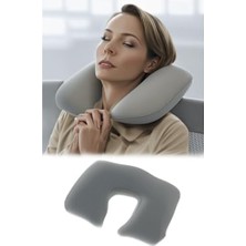 Şişme Seyahat Yastığı Boyun Destekli Taşınabilir ve Ergonomik Tasarım Uçak Araba ve Yolculuklar Için Ideal (Gri)