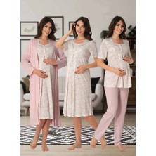 Dvina Effortt Lohusa 4'lü Set - Sabahlık/pijama Takımı/gecelik Pembe - 8016