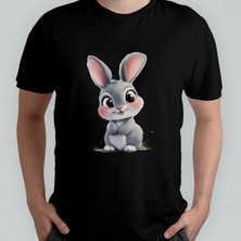Pixxa Sevimli Tavşan Unisex %100 Pamuklu Bisiklet Yaka T-Shirt Model 1