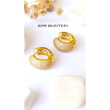 Küpe Halka Altın Kaplama Zirkon Taş 316 L Çelik + Hediye Paket