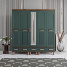 Monzio Otto 5 Kapaklı Çekmeceli Gardırop Tamamı Mdf (Yeşil)