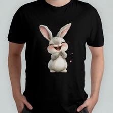 Pixxa Sevimli Tavşan Unisex %100 Pamuklu Bisiklet Yaka T-Shirt Model 2
