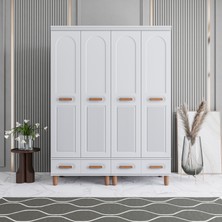 Monzio Otto 4 Kapaklı Çekmeceli Gardırop Tamamı Mdf (Beyaz)