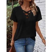 Rose's Boutiqe All About Women Kadın Kısa Kollu Önden Çapraz Detay V Yakalı Viskon Bluz
