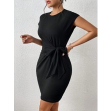 Rose's Boutiqe All About Women Kadın Kısa Kap Kollu Bisiklet Yaka Belden Bağlamalı Modal Mini Elbise