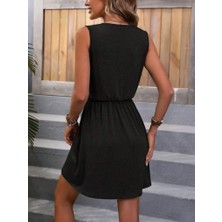 Rose's Boutiqe All About Women Kadın Askılı V Yaka Belden Büzgülü Aksesuar Detaylı Viskon Elbise