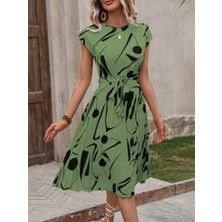 Rose's Boutiqe All About Women Kadın Kısa Yarasa Kollu Yuvarlak Yaka Beli Büzgülü Süprem Elbise