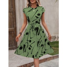 Rose's Boutiqe All About Women Kadın Kısa Yarasa Kollu Yuvarlak Yaka Beli Büzgülü Süprem Elbise