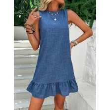Rose's Boutiqe All About Women Kadın Kolsuz Bisiklet Yaka Fırfırlı Sofya Elbise