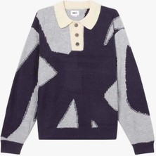 Luca Polo Kazak - Karışık Doku Desenli, Kontrast Yaka & 3 Düğmeli Cepli