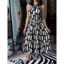 Rose's Boutiqe All About Women Kadın Viskon Kumaş Ip Askılı Halter Yaka Cepli Midi Boy Elbise